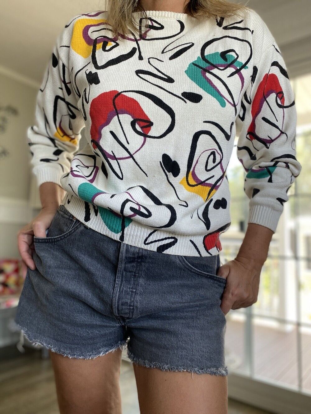 PANTHER Long Sleeve Top Sweater Miro Art Inspire Abstract 100% Cotton M